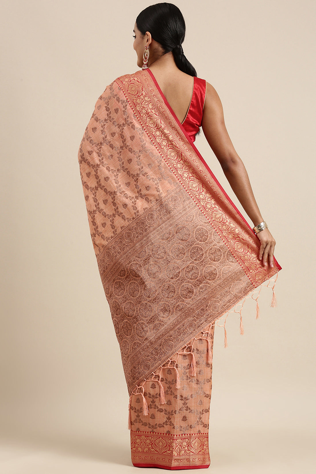 Peach Banarasi Kathan Silk Saree