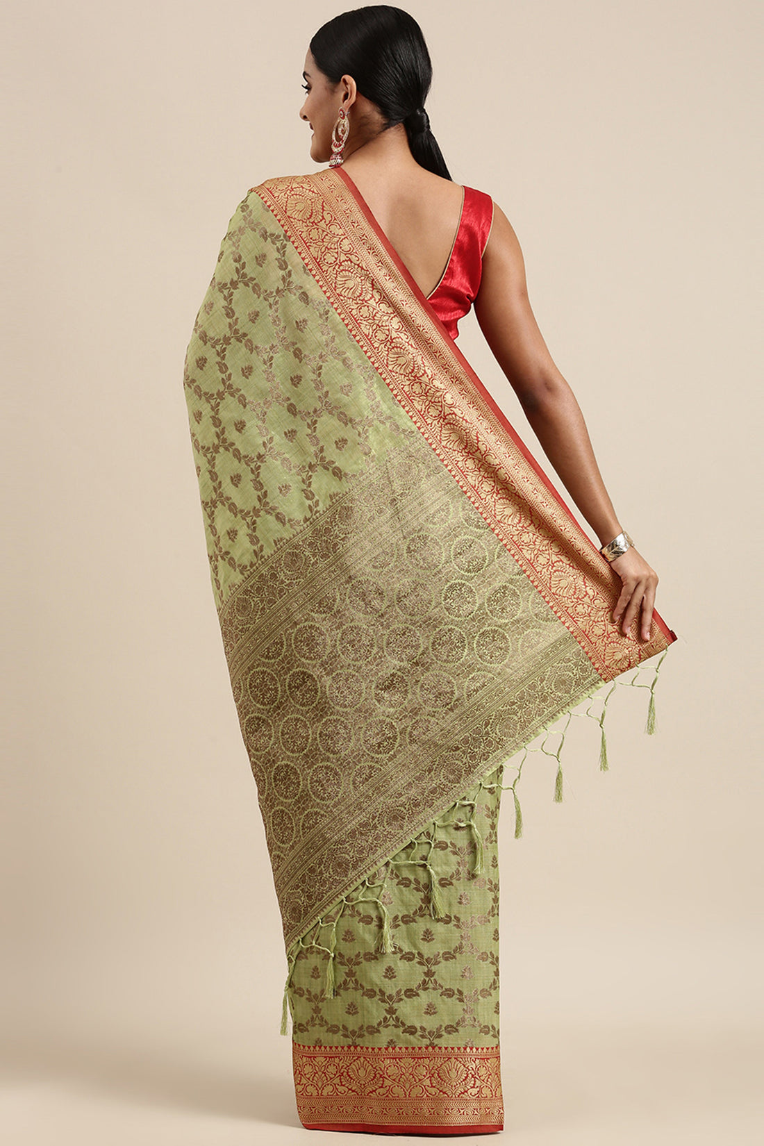 Pista Green Banarasi Kathan Silk Saree