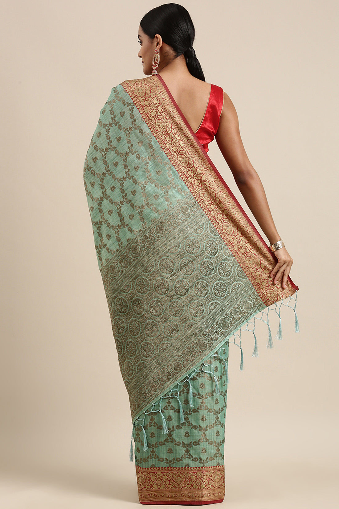 Sea Green Banarasi Kathan Silk Saree