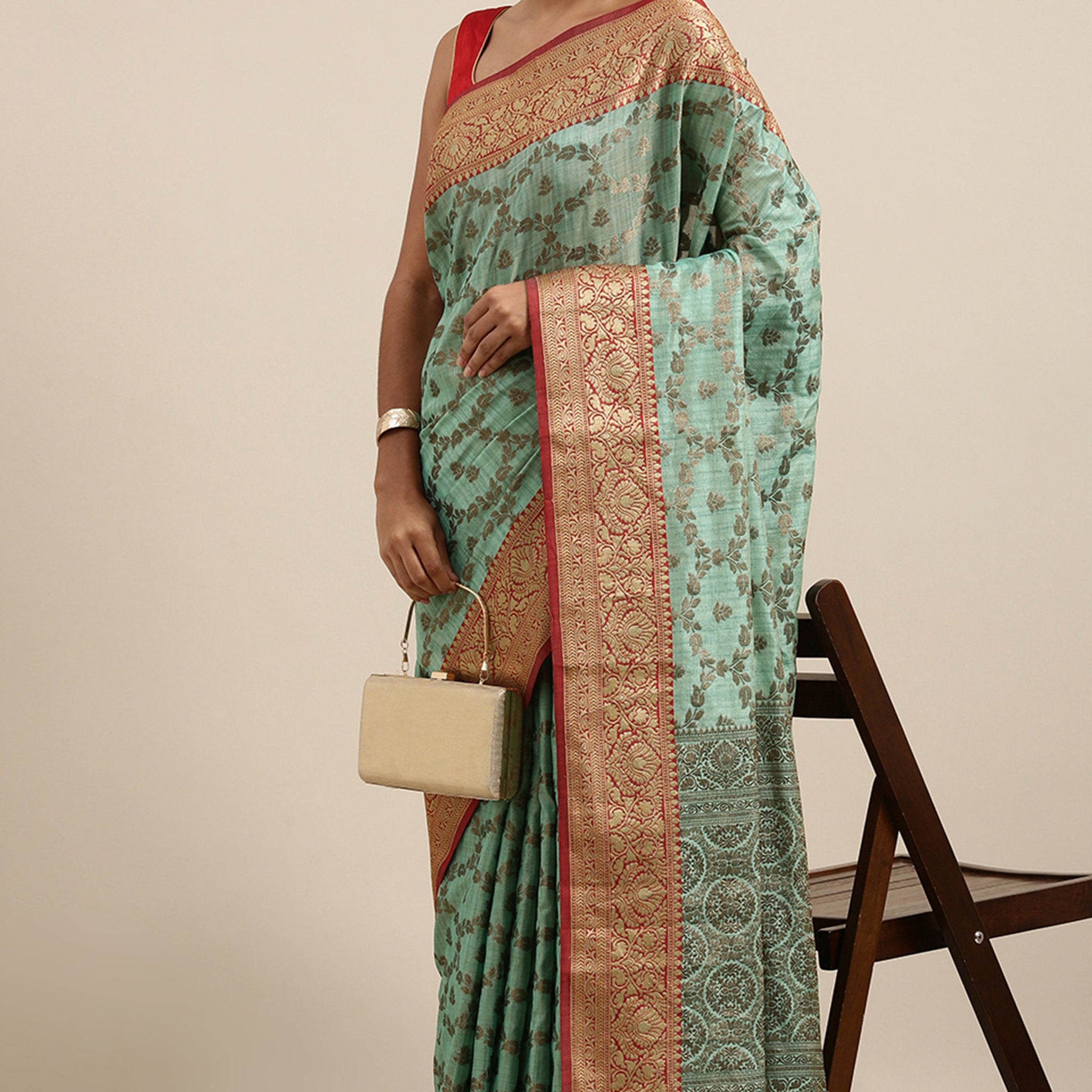 Sea Green Banarasi Kathan Silk Saree