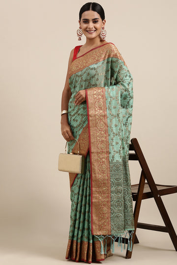 Sea Green Banarasi Kathan Silk Saree