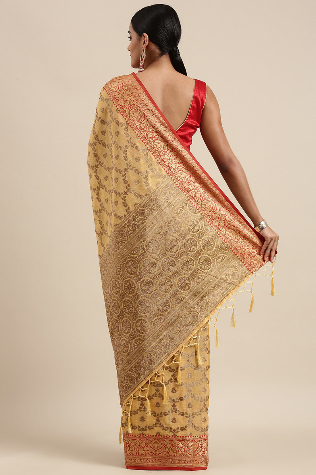 Ishika Fab Yellow Banarasi Kathan Silk Saree