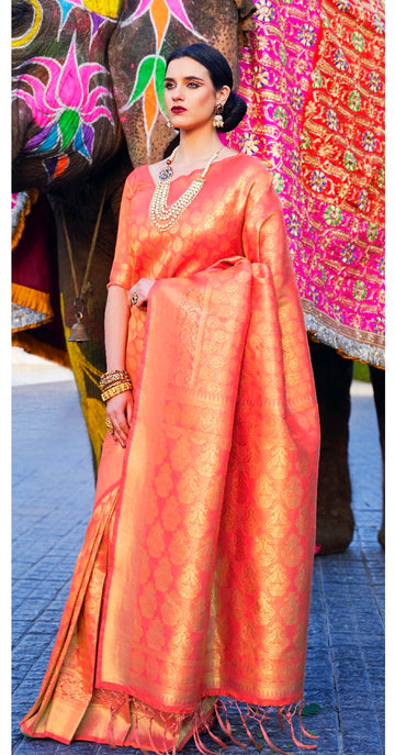 Peach Weaving Silk Saree