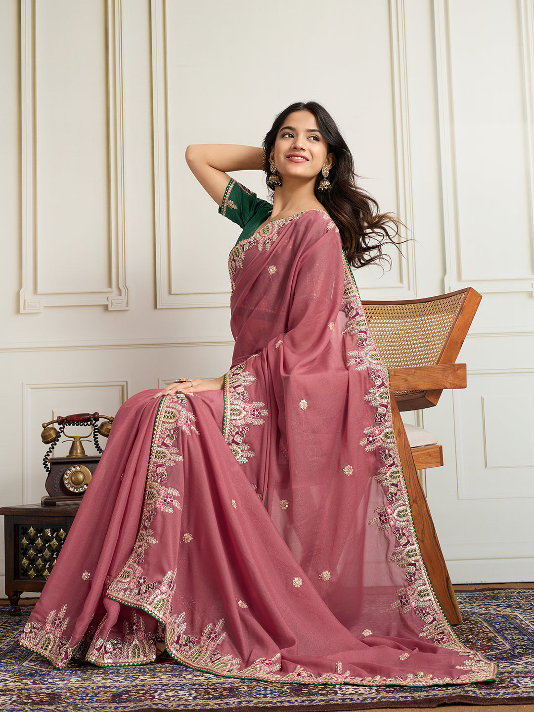 Dusty Pink Star Georgette Saree