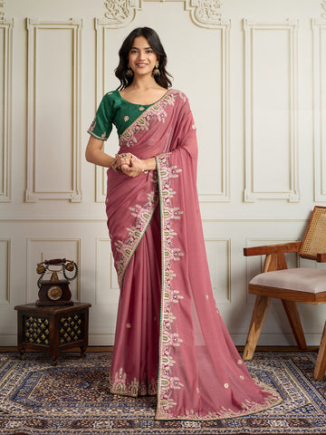 Dusty Pink Star Georgette Saree