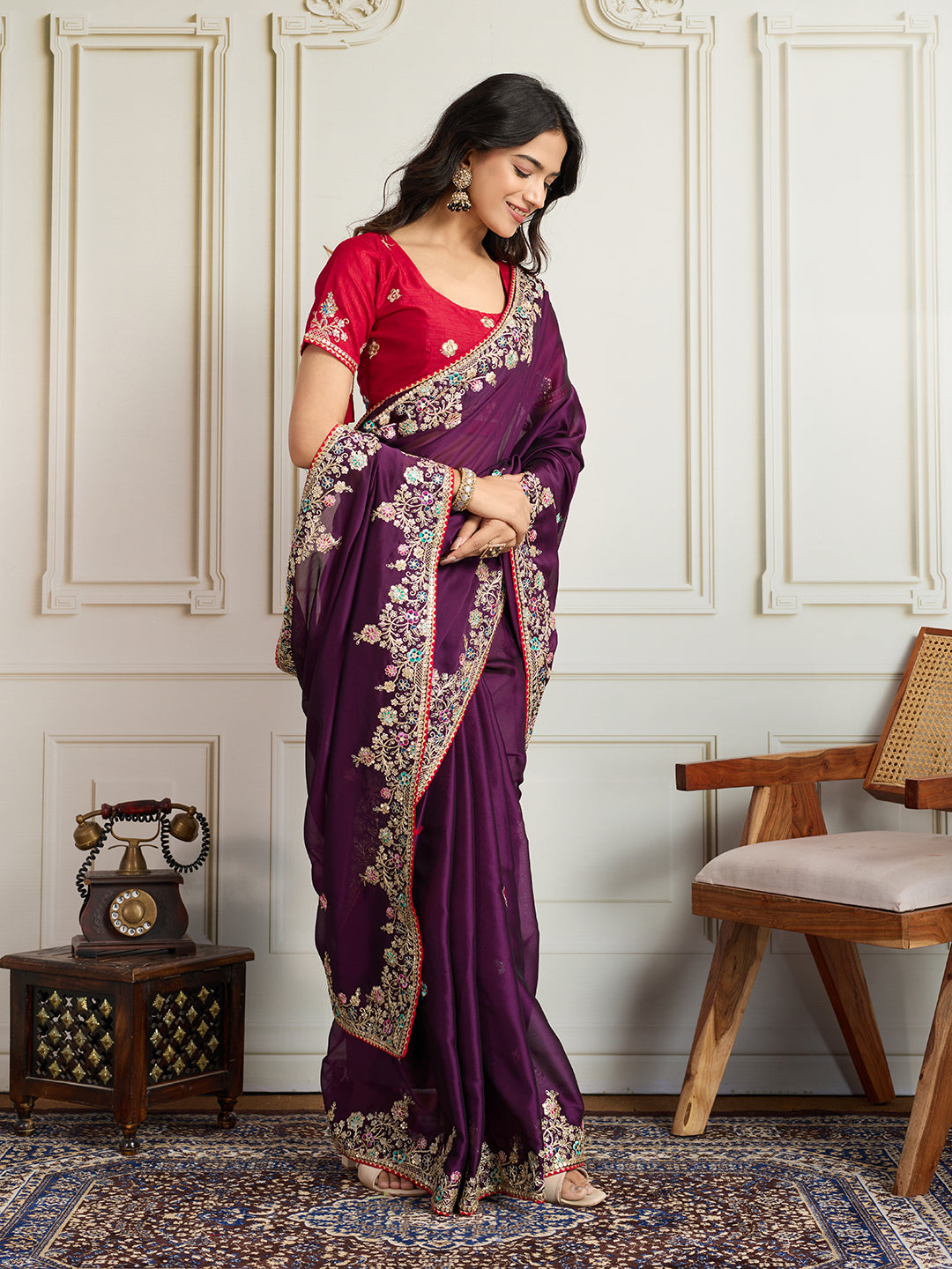 Purple Star Georgette Saree