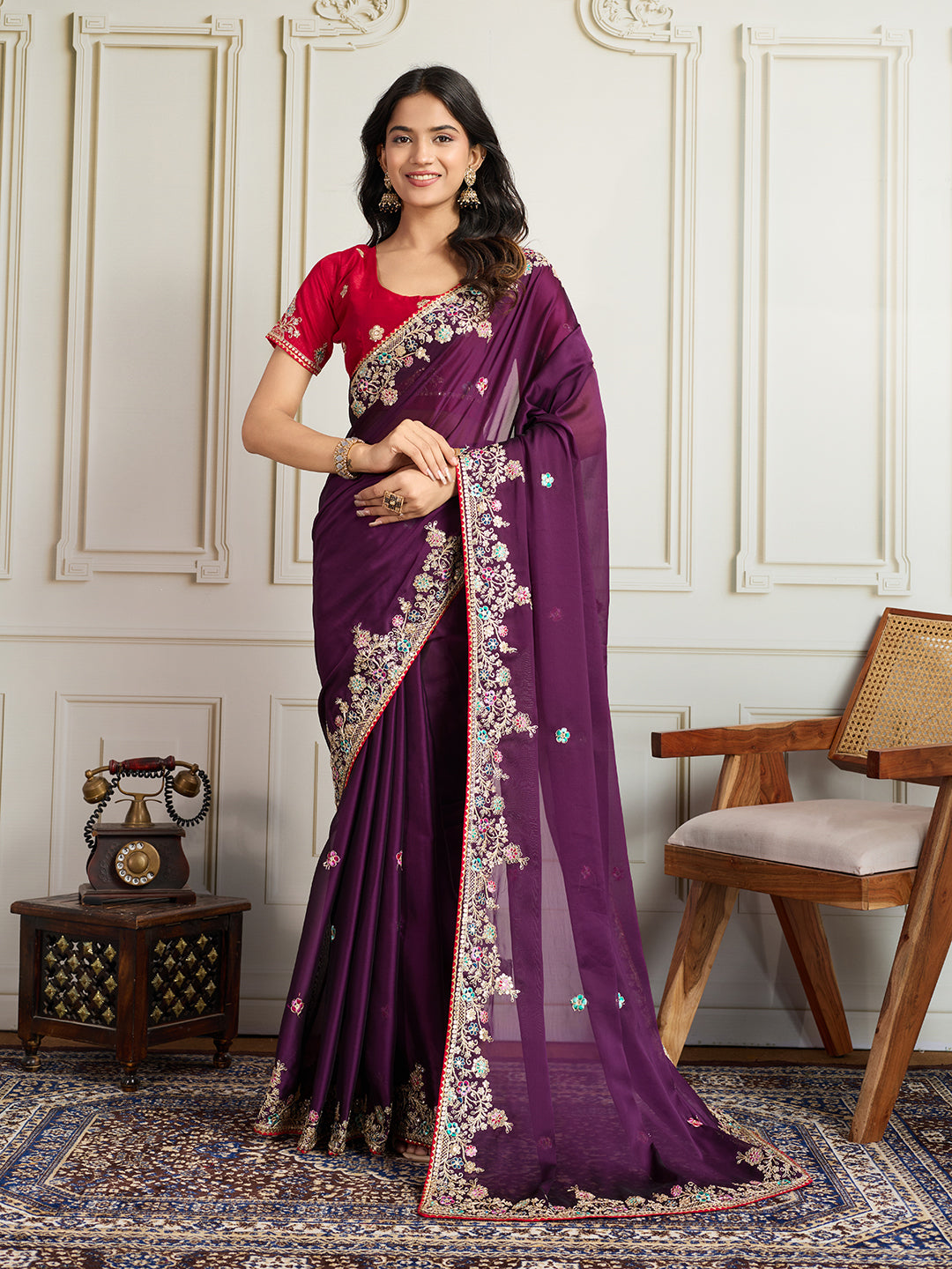 Purple Star Georgette Saree