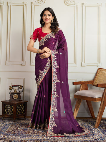 Purple Star Georgette Saree