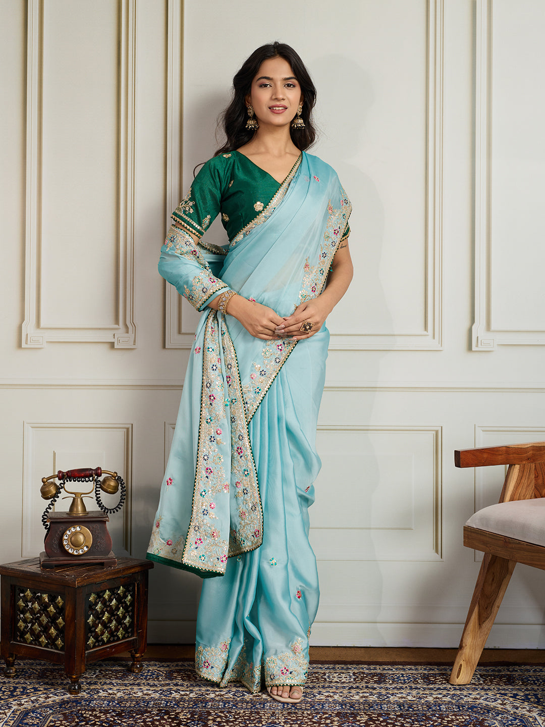 Sky Blue Star Georgette Saree