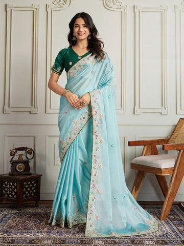 Sky Blue Star Georgette Saree