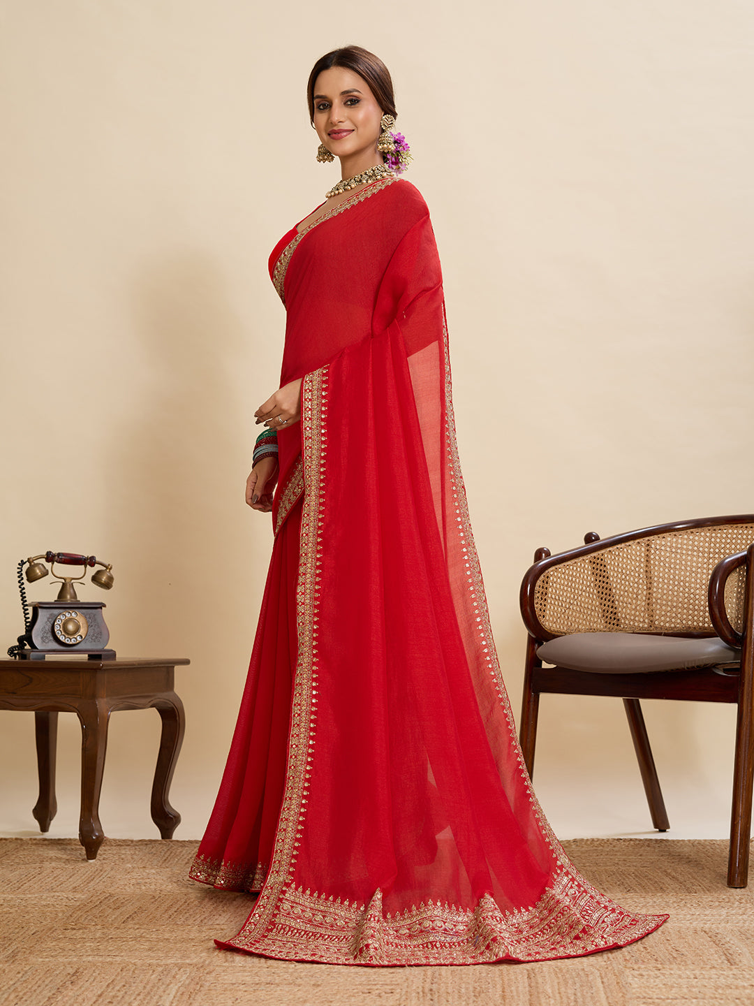 Red Vichitra Silk Saree