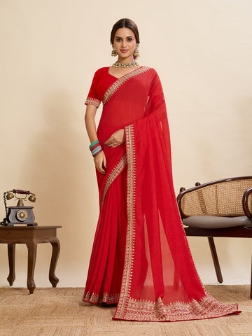 Red Vichitra Silk Saree