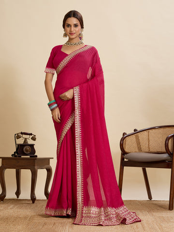 Ruby Red Vichitra Silk Saree