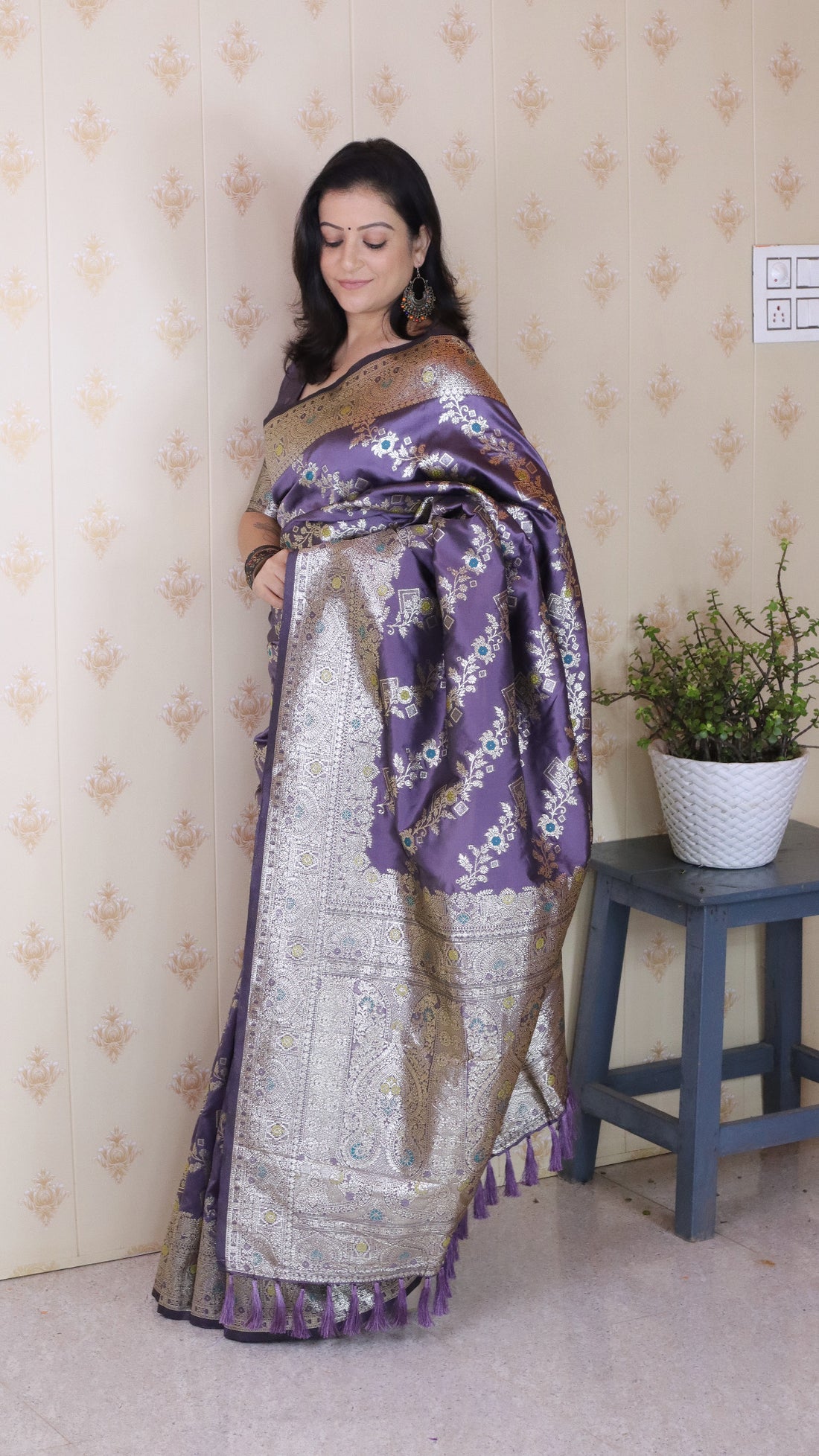 Lavender Banarasi Silk Saree