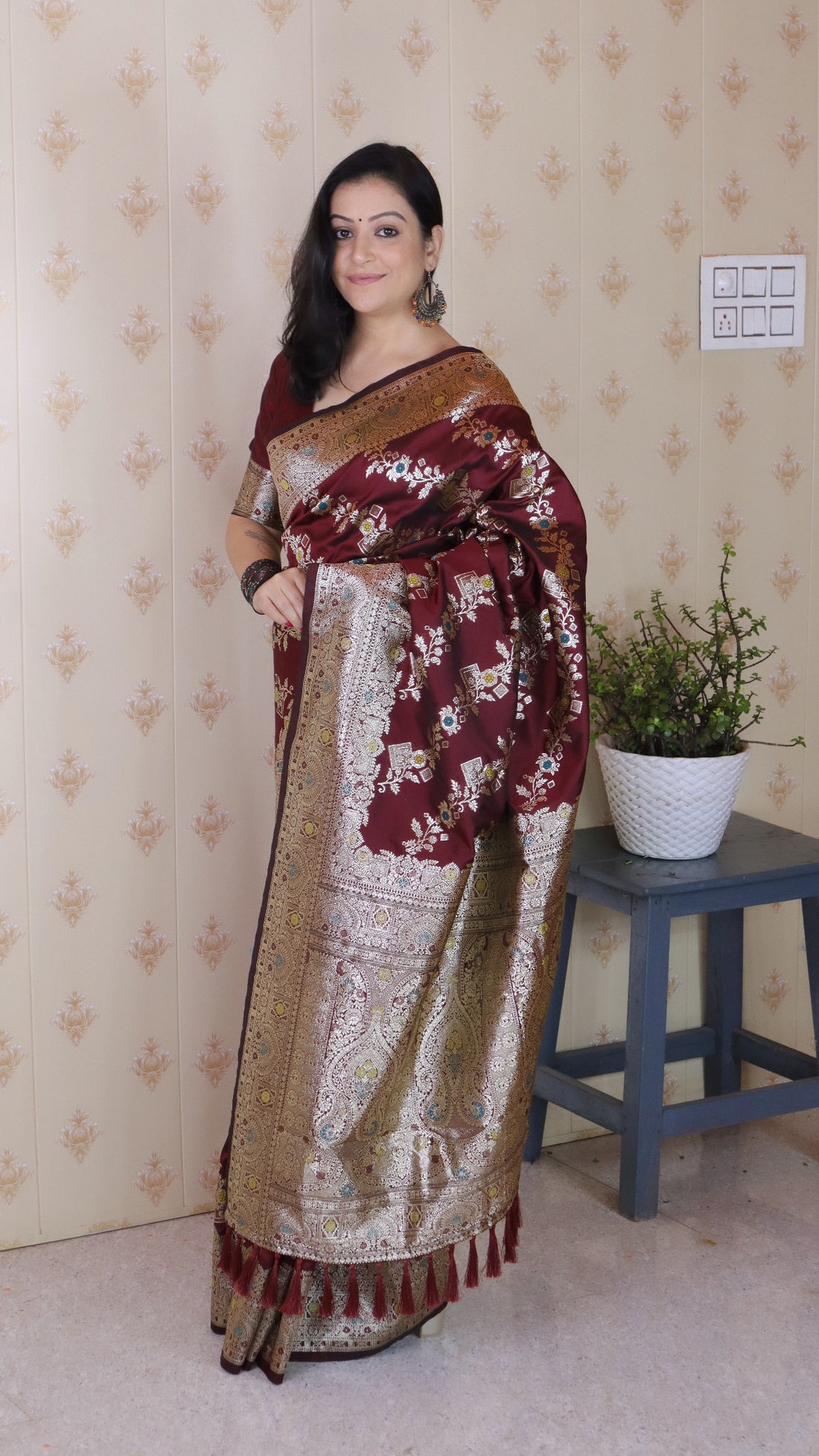 Maroon Banarasi Silk Saree