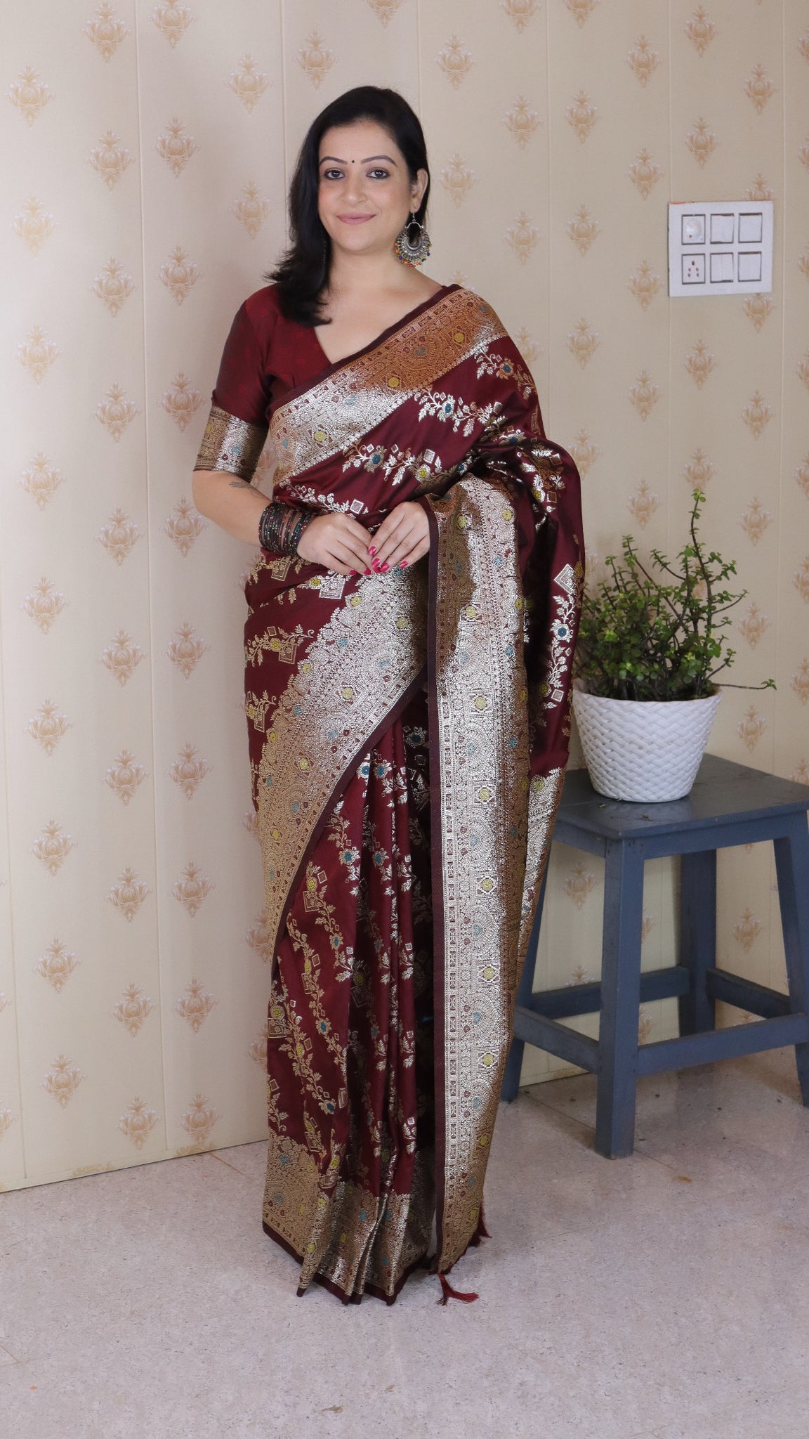 Maroon Banarasi Silk Saree