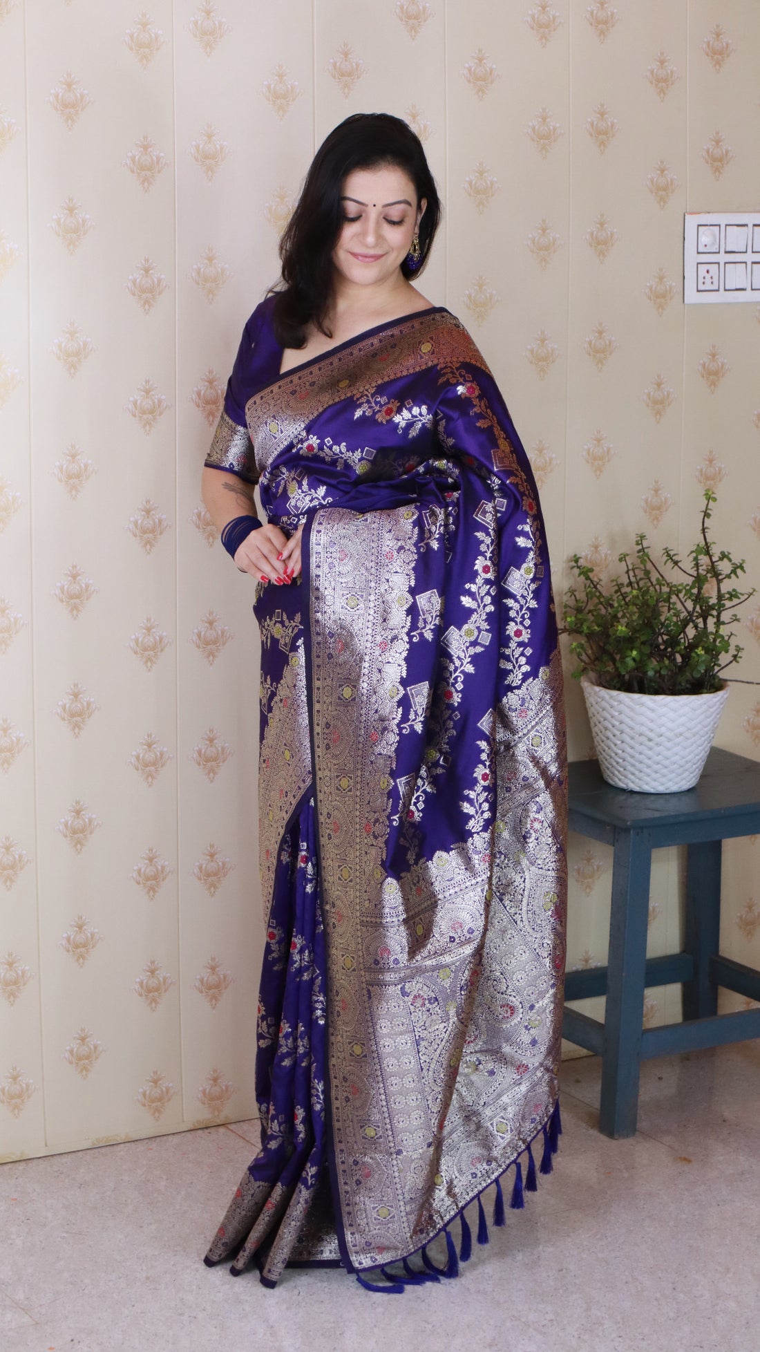 Tyrian Purple Banarasi Silk Saree