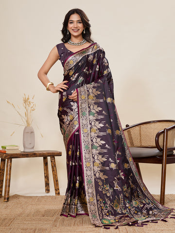 Purple Two Tone Satin Silk Saree