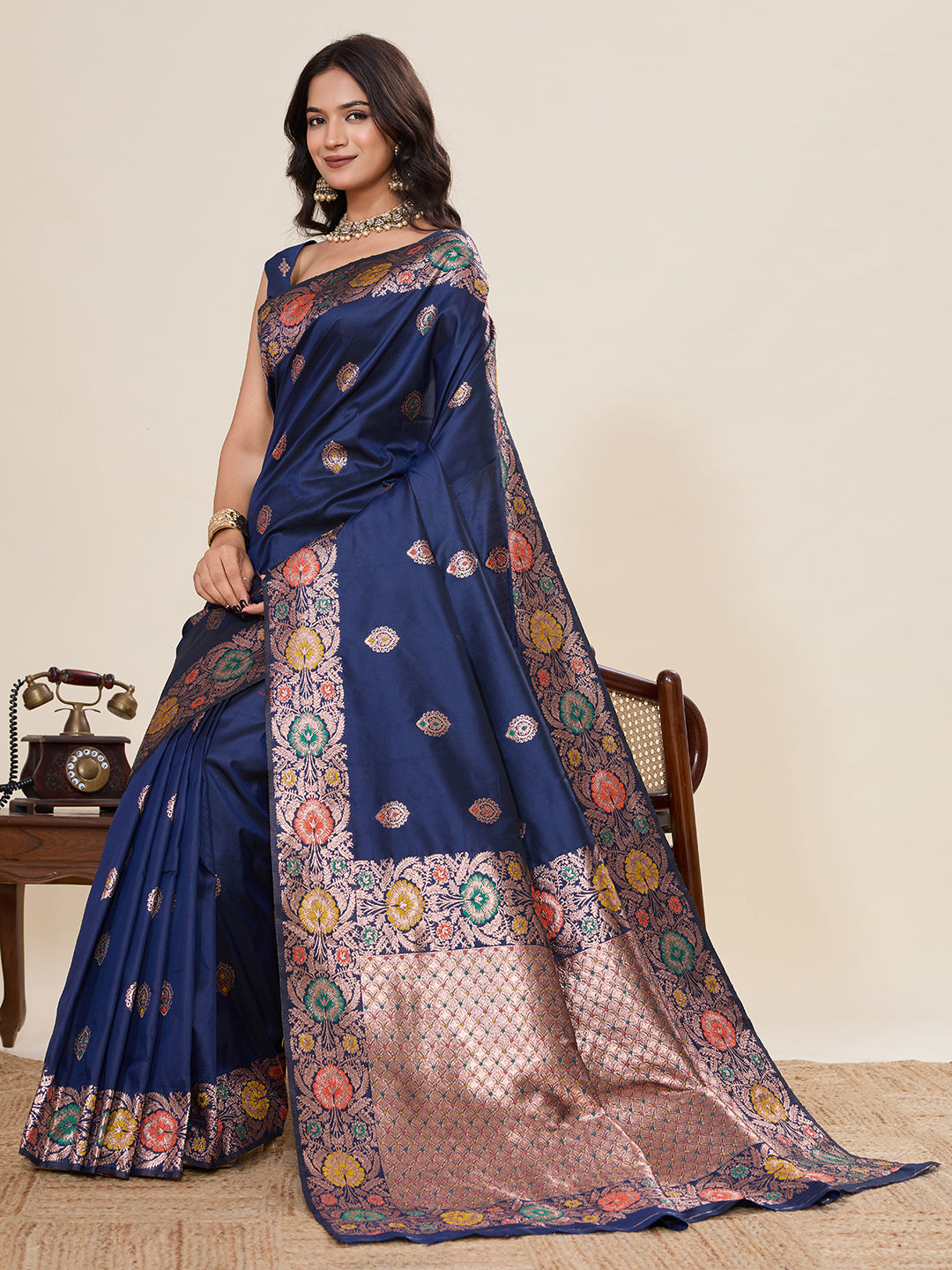 Navy Blue Soft Silk Saree