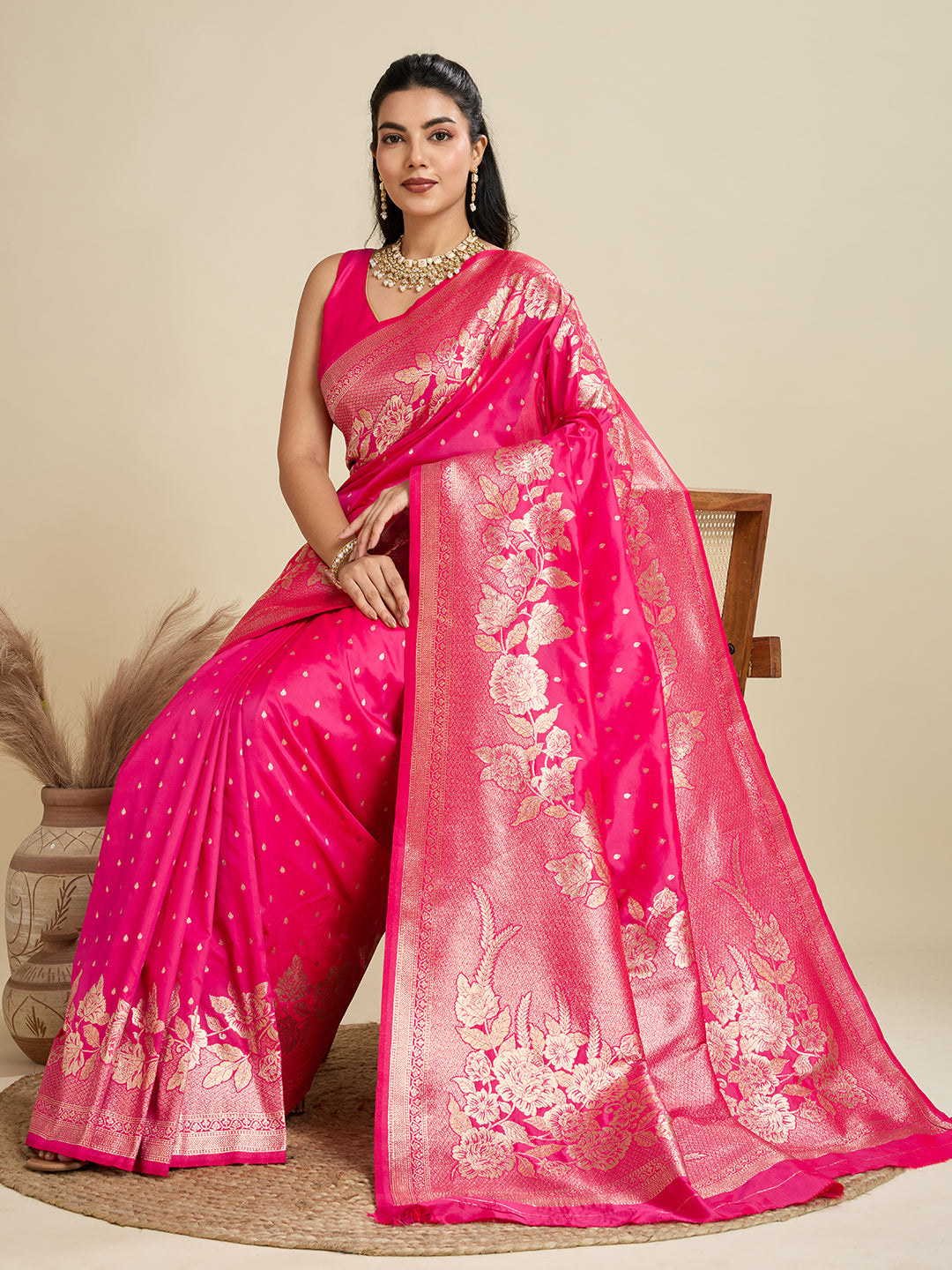 Dark Pink Kanjivaram Silk Saree
