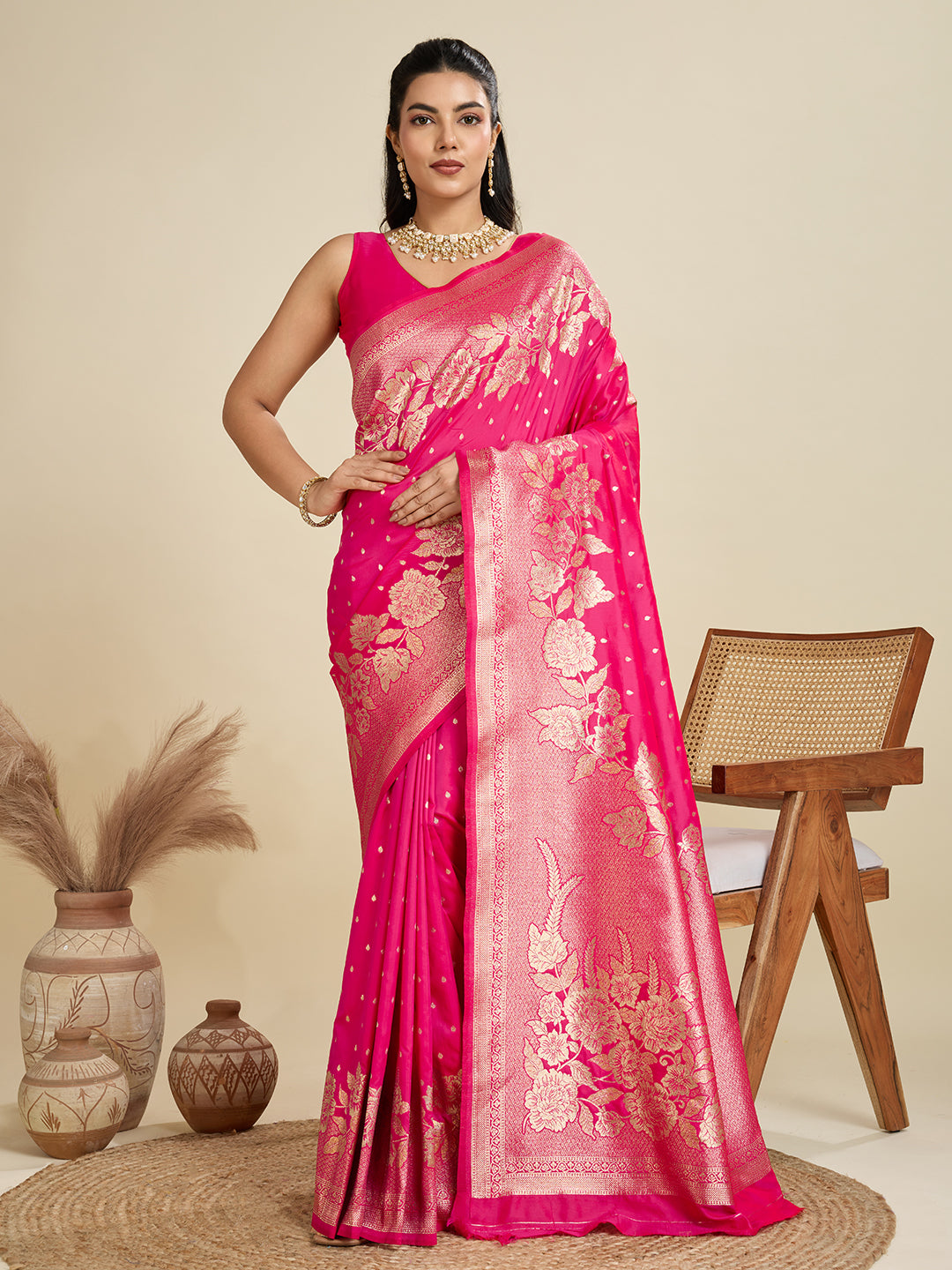 Dark Pink Kanjivaram Silk Saree