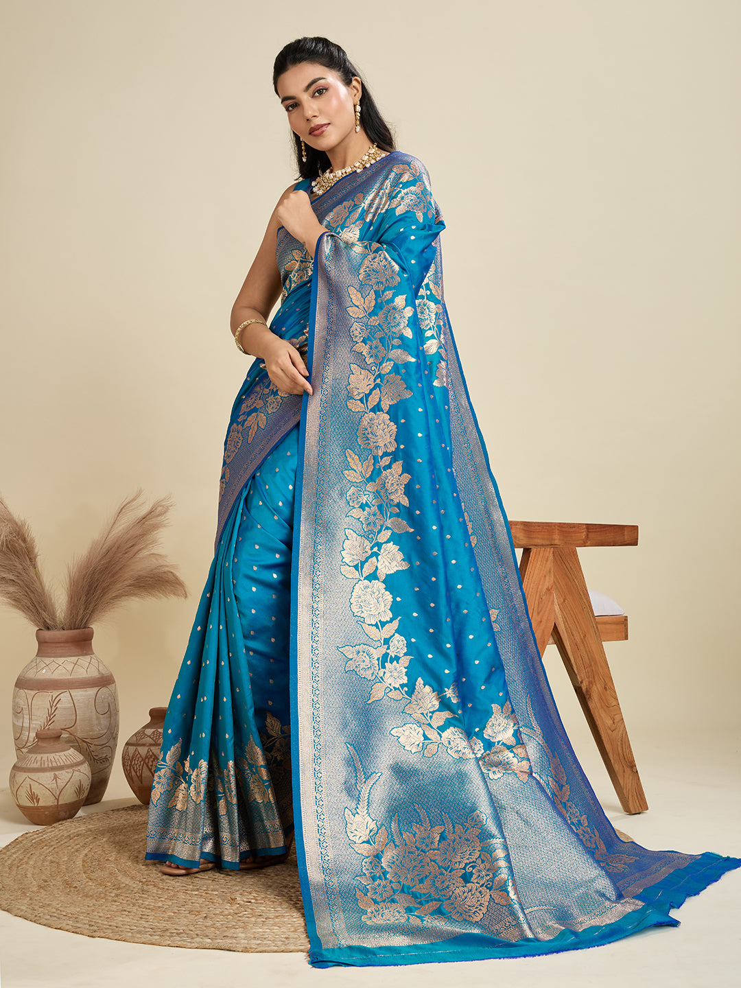 Turquoise Blue Kanjivaram Silk Saree