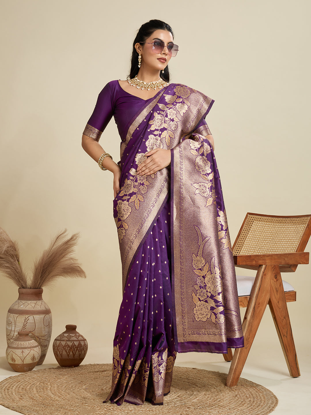 Dark Purple Kanjivaram Silk Saree