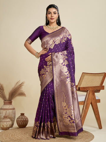 Dark Purple Kanjivaram Silk Saree