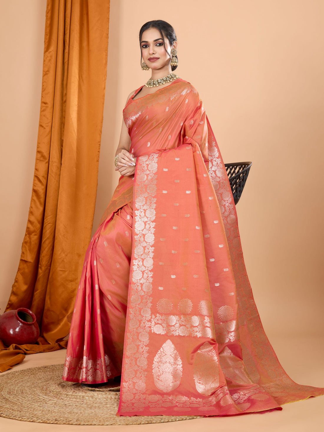 Orange Banarasi Silk Saree