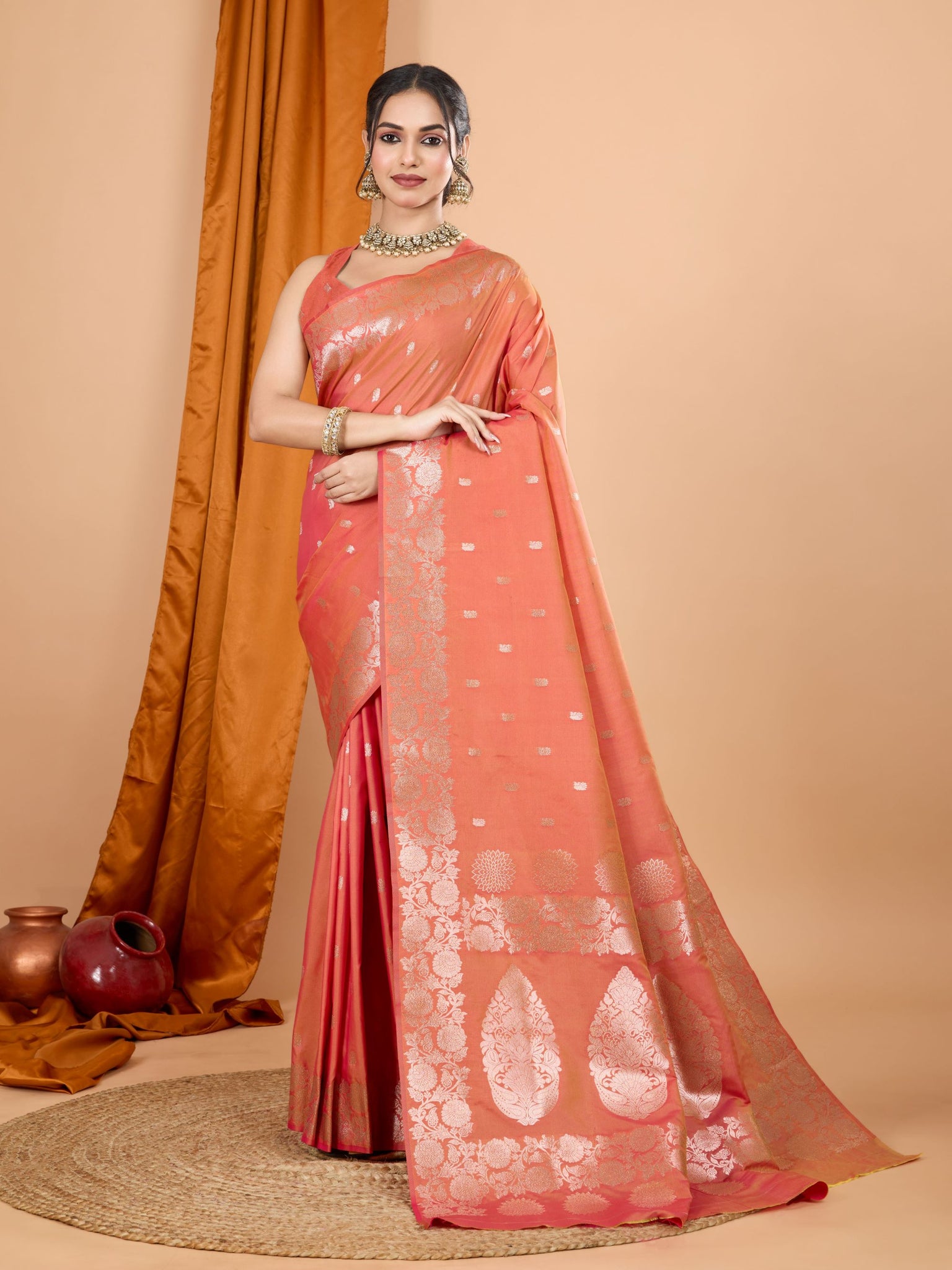 Orange Banarasi Silk Saree