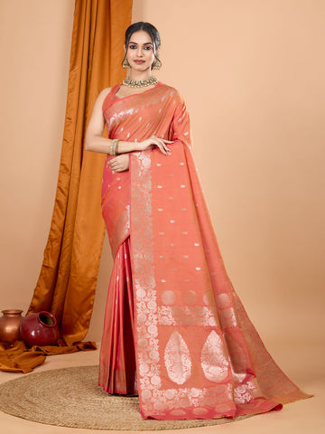 Orange Banarasi Silk Saree