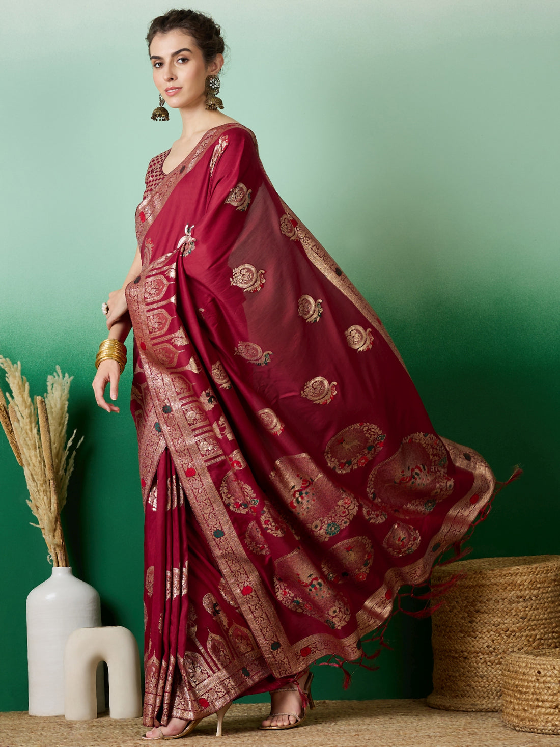 Red Dola Cotton Saree