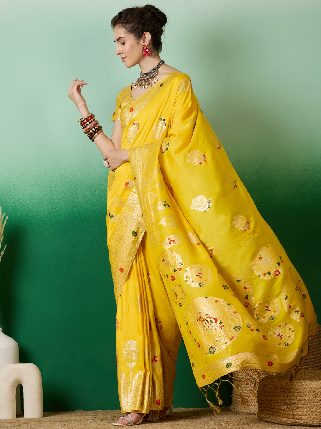 Yellow Dola Cotton Saree