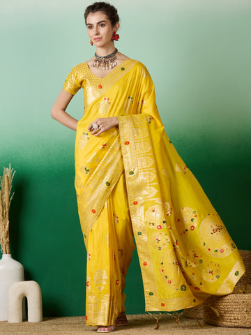 Yellow Dola Cotton Saree