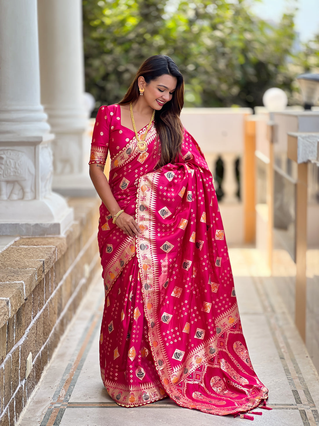 Magenta Pink Dola Silk Saree