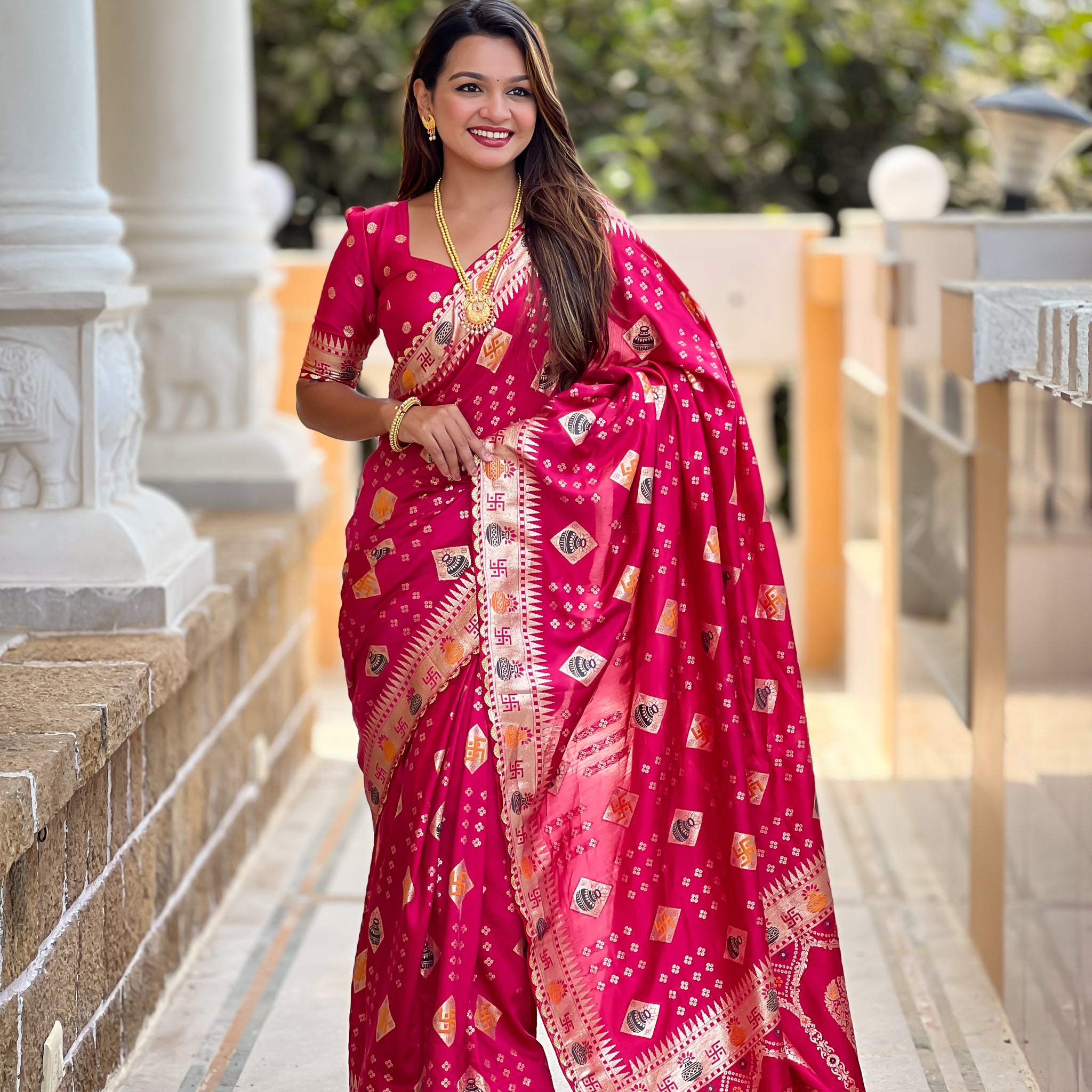 Magenta Pink Dola Silk Saree