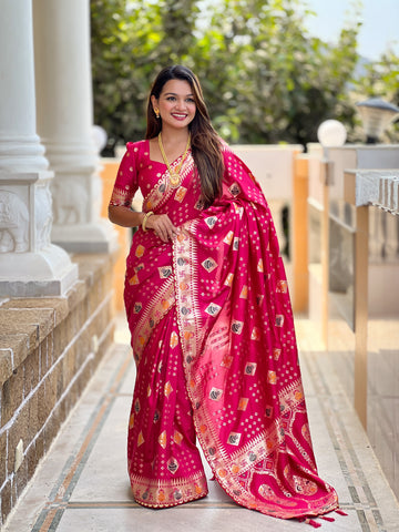 Magenta Pink Dola Silk Saree