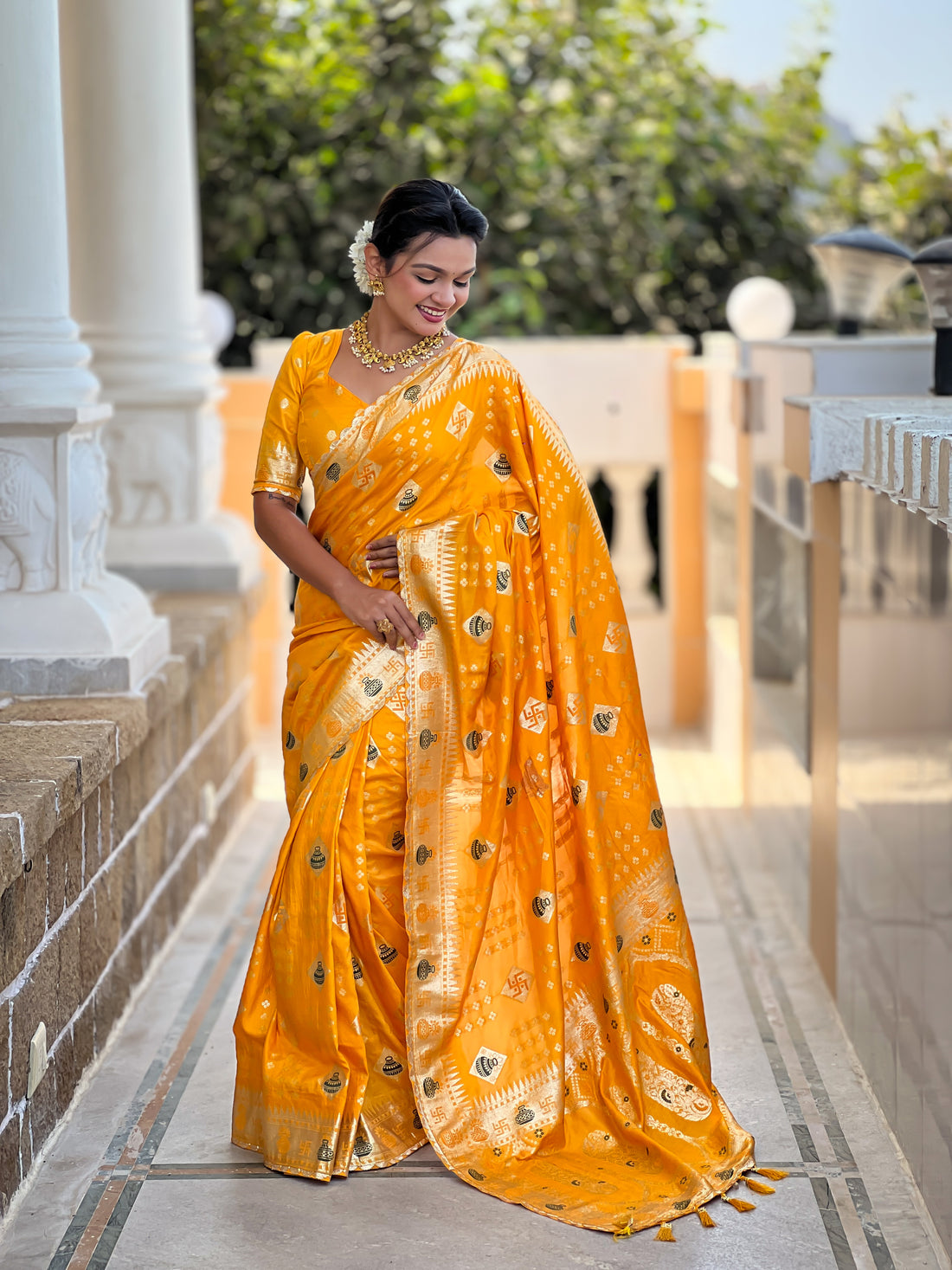 Yellow Dola Silk Saree