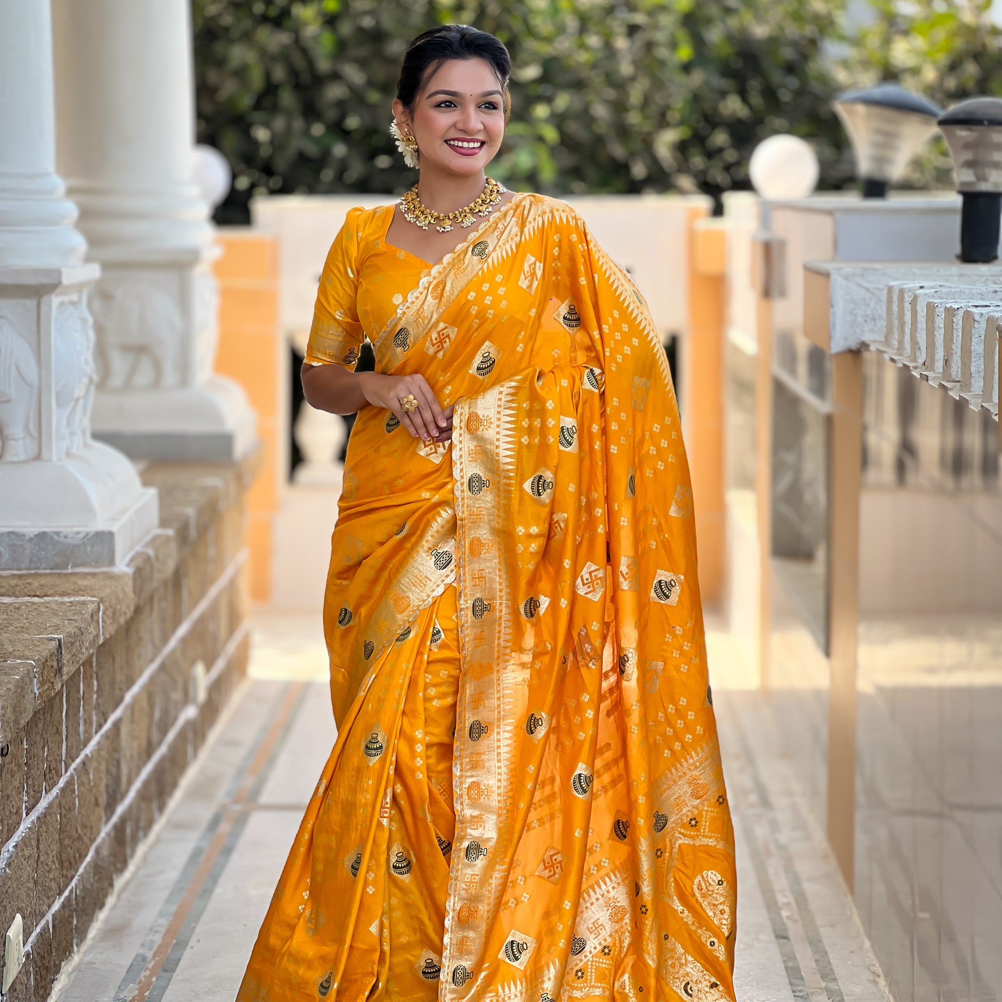 Yellow Dola Silk Saree