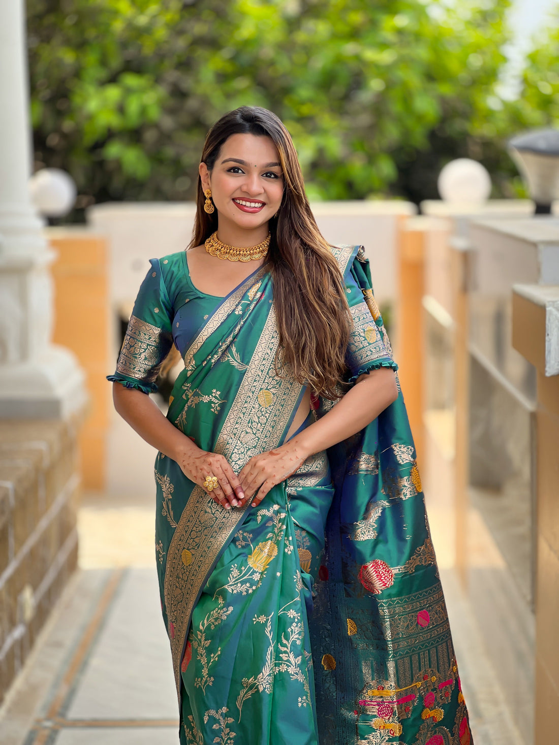 Designer Rama Green Banarasi Silk Saree