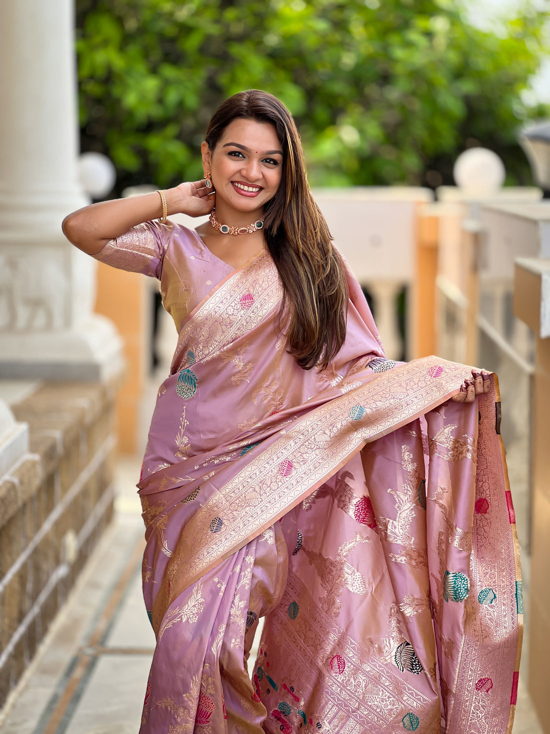 Lavender Banarasi Silk Saree