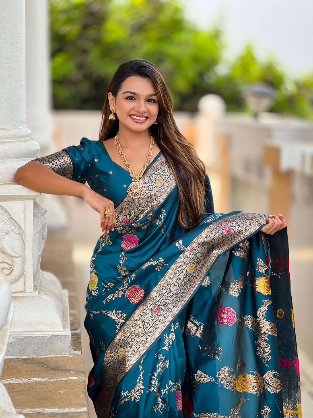 Teal Blue Banarasi Silk Saree