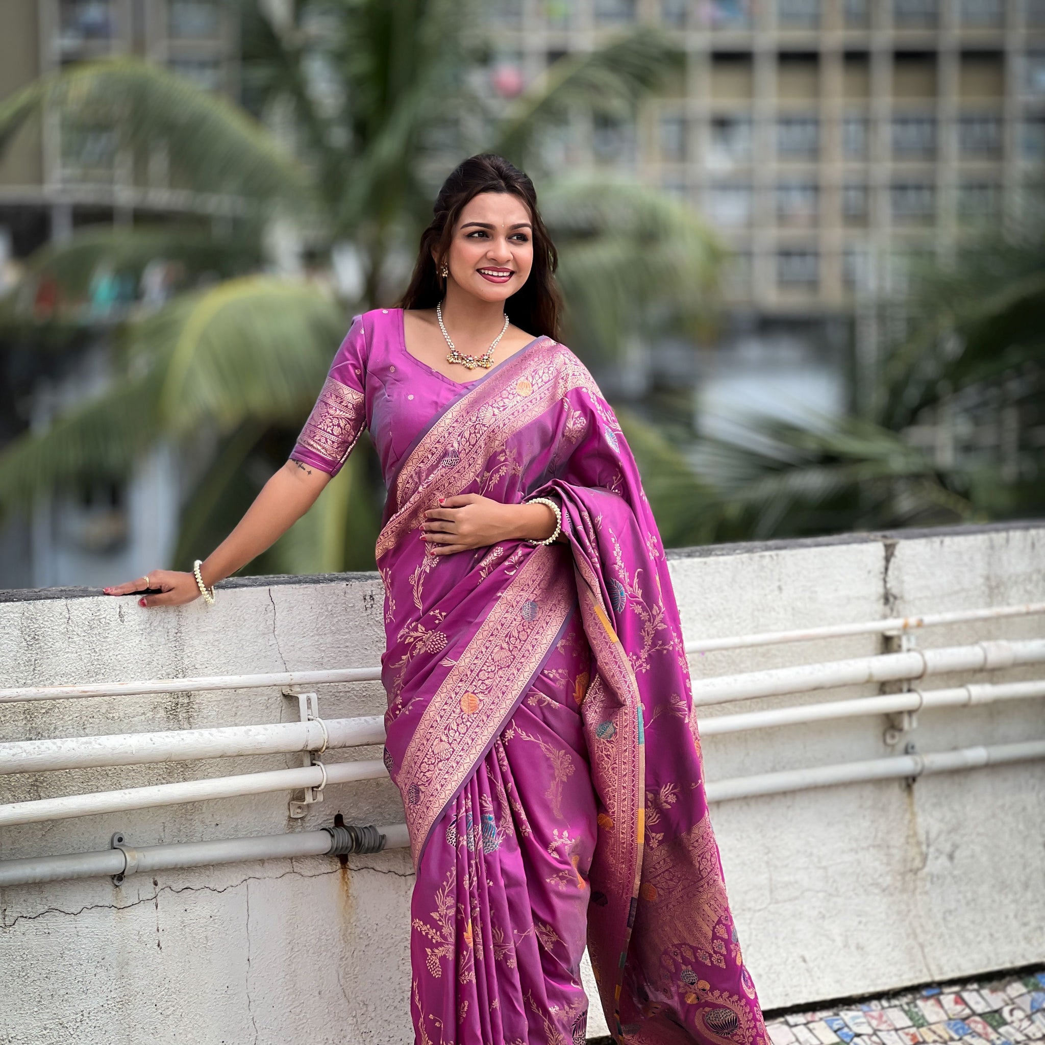 Dark Pink Banarasi Silk Saree
