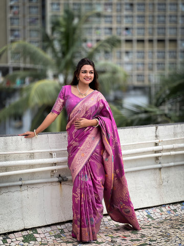 Dark Pink Banarasi Silk Saree