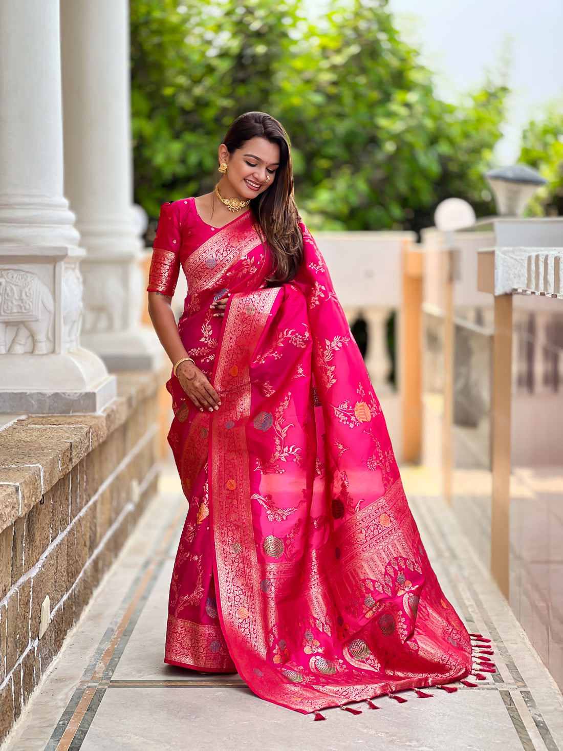 Magenta Pink Banarasi Silk Saree