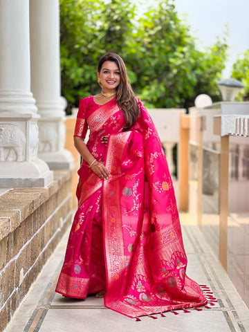 Magenta Pink Banarasi Silk Saree
