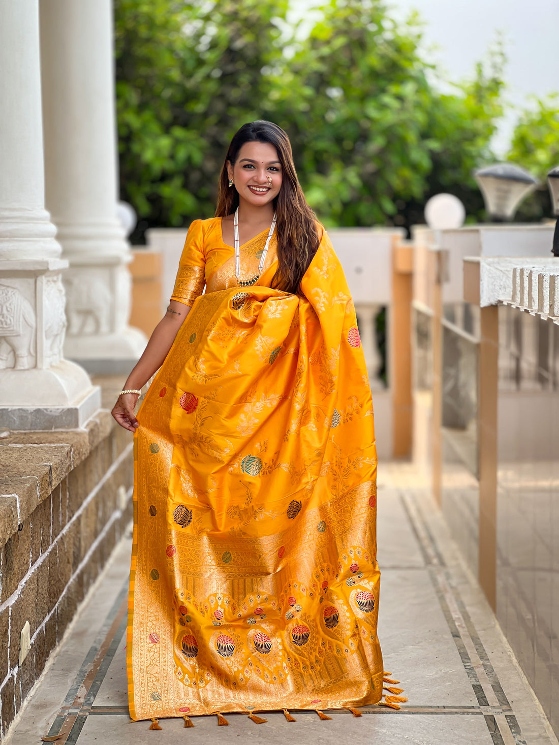 Yellow Banarasi Silk Saree