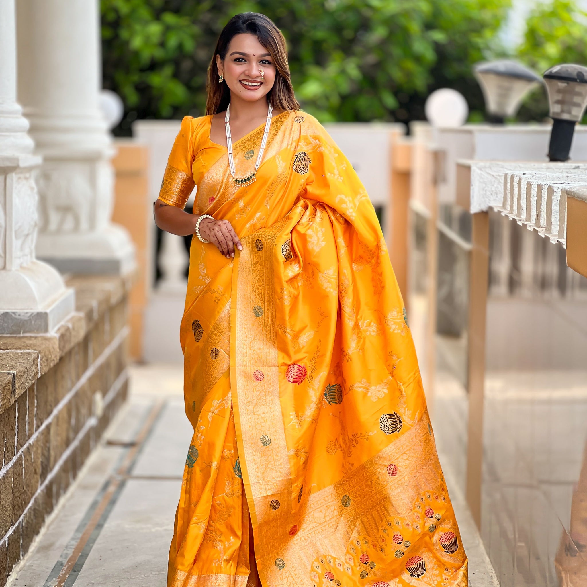 Yellow Banarasi Silk Saree