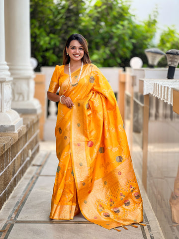 Yellow Banarasi Silk Saree
