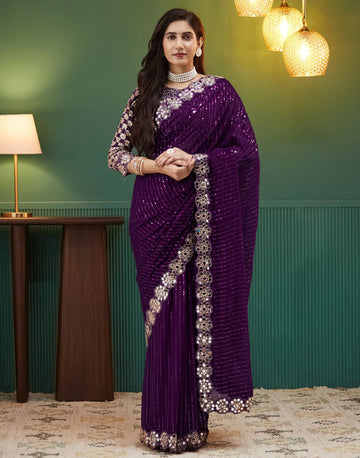 Wine Georgette Saree